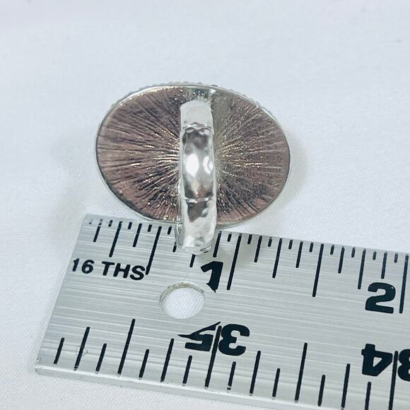 Vintage Golden Yellow Silver Tone Rings Rhinestones Oval Oversized Stretch - Picture 6 of 7